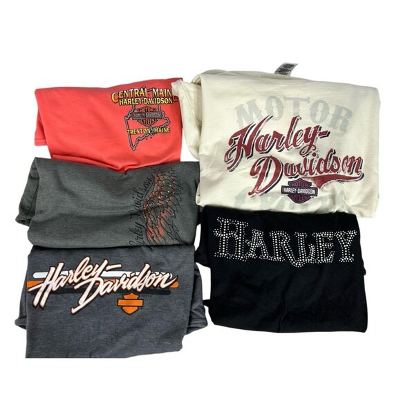 Women's Harley Davidson Short Sleeve And Hoodie T-Shirt Lot Plus Lot of 5 Size L - Picture 1 of 7